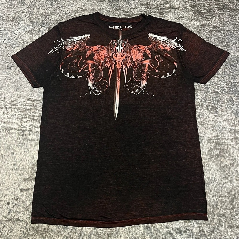 Helix T Shirt Mens XL Red Orange Wings Cross Grunge Tribal Skater Alt Y2K